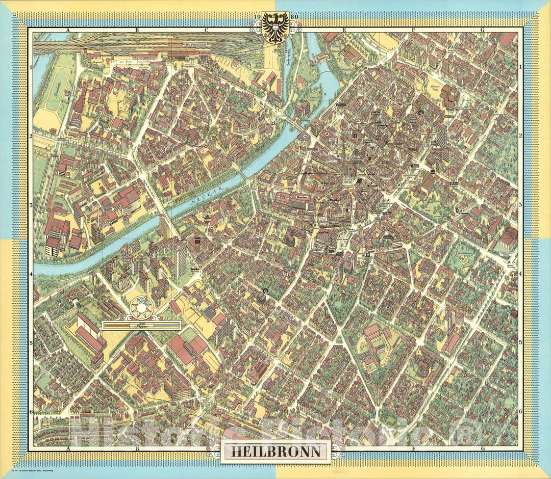 Historic Map : Heilbronn, Germany., 1980, Vintage Wall Art