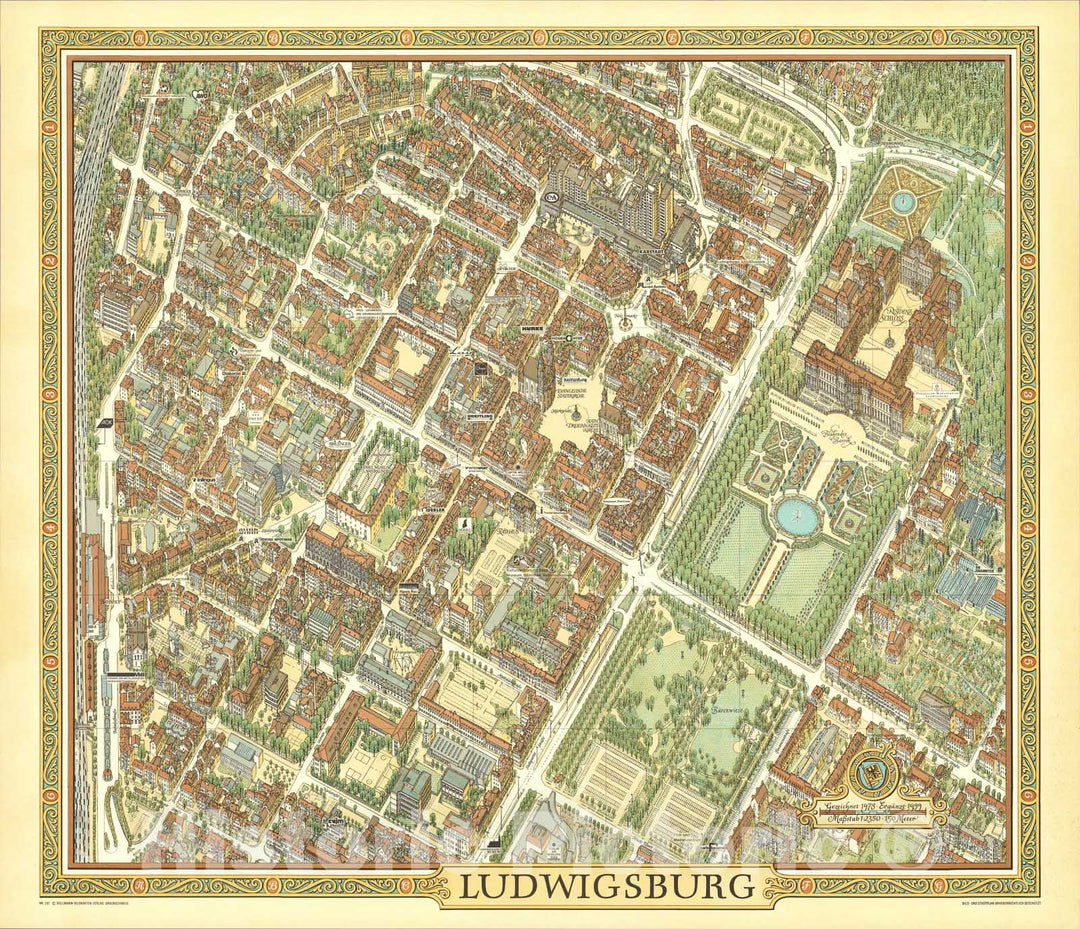 Historic Map : Ludwigsburg, Germany., 1999, Vintage Wall Art