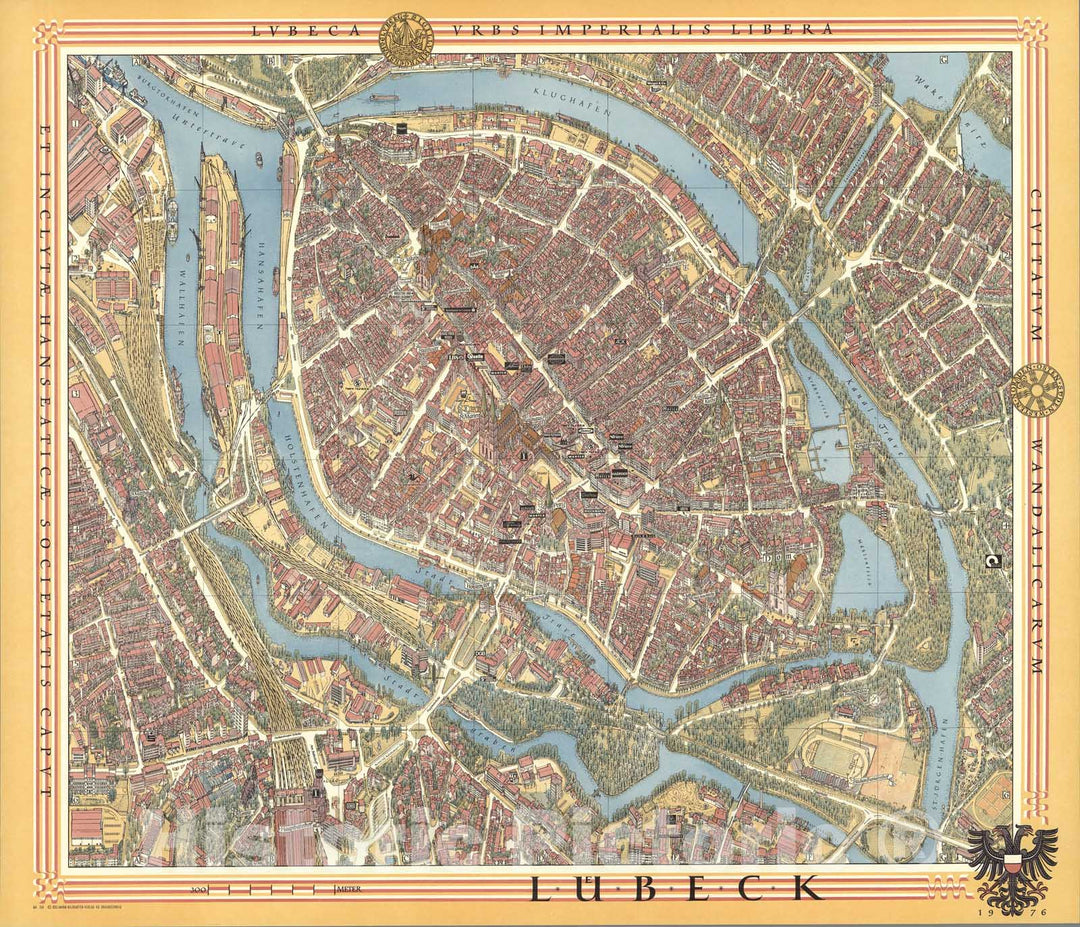 Historic Map : Luebeck, Germany., 1976, Vintage Wall Art