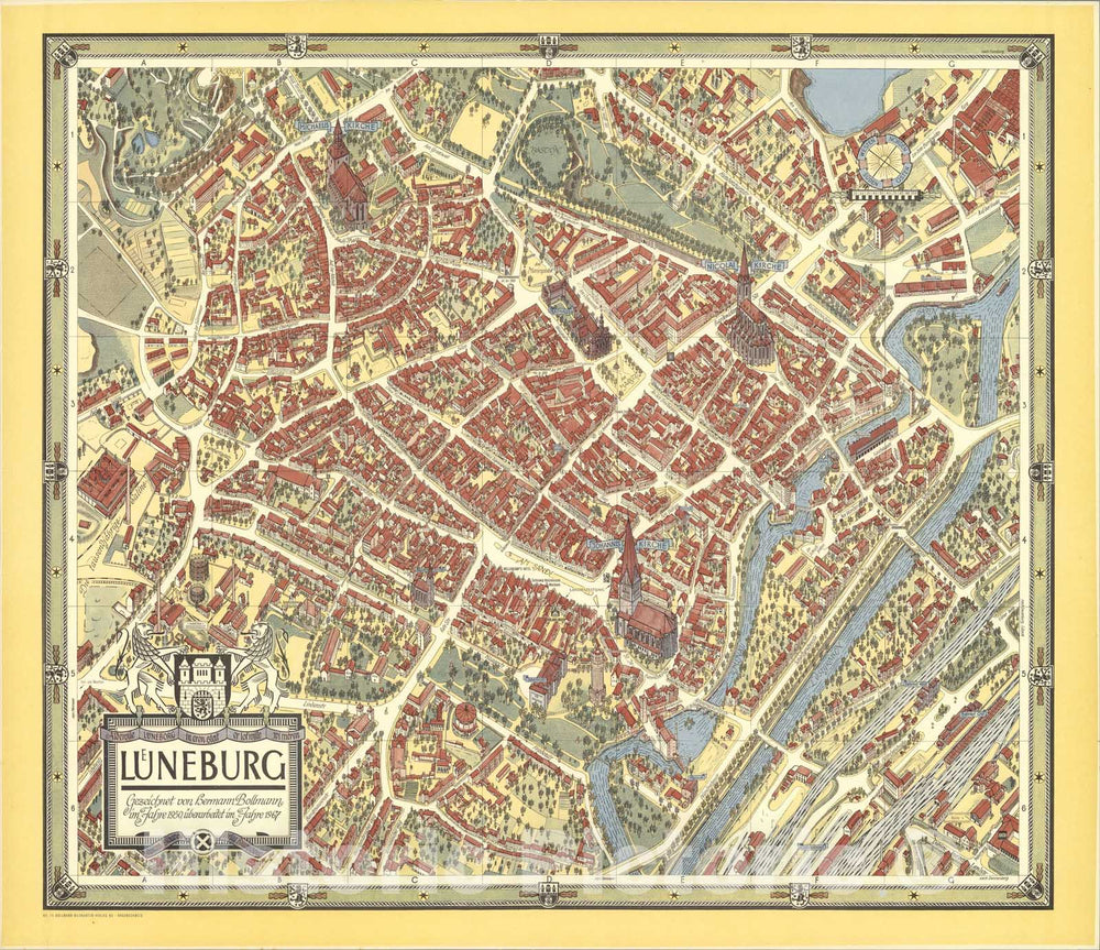 Historic Map : Lueneburg, Germany., 1967, Vintage Wall Art