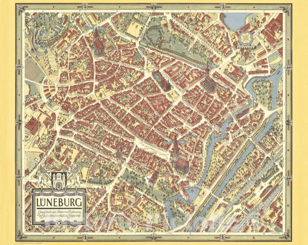 Historic Map : Lueneburg, Germany., 1967, Vintage Wall Art