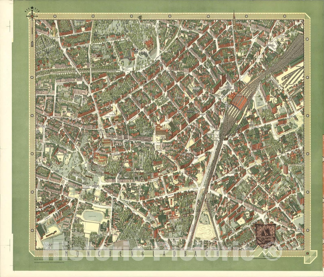 Historic Map : Moenchengladbach, Germany., 1962, Vintage Wall Art