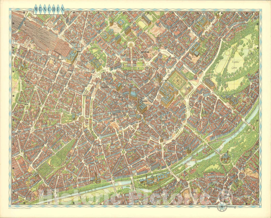 Historic Map : Muenchen, Germany., 1970, Vintage Wall Art