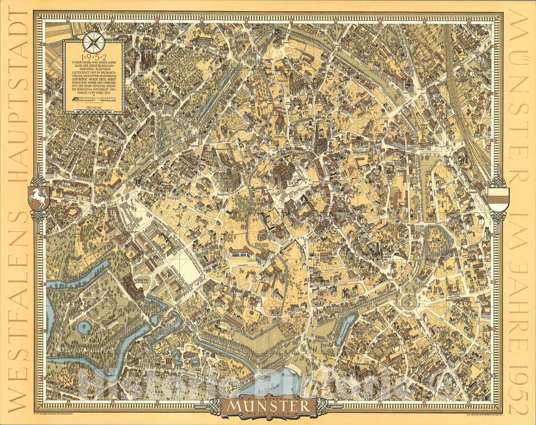 Historic Map : Muenster, Germany., 1952, Vintage Wall Art