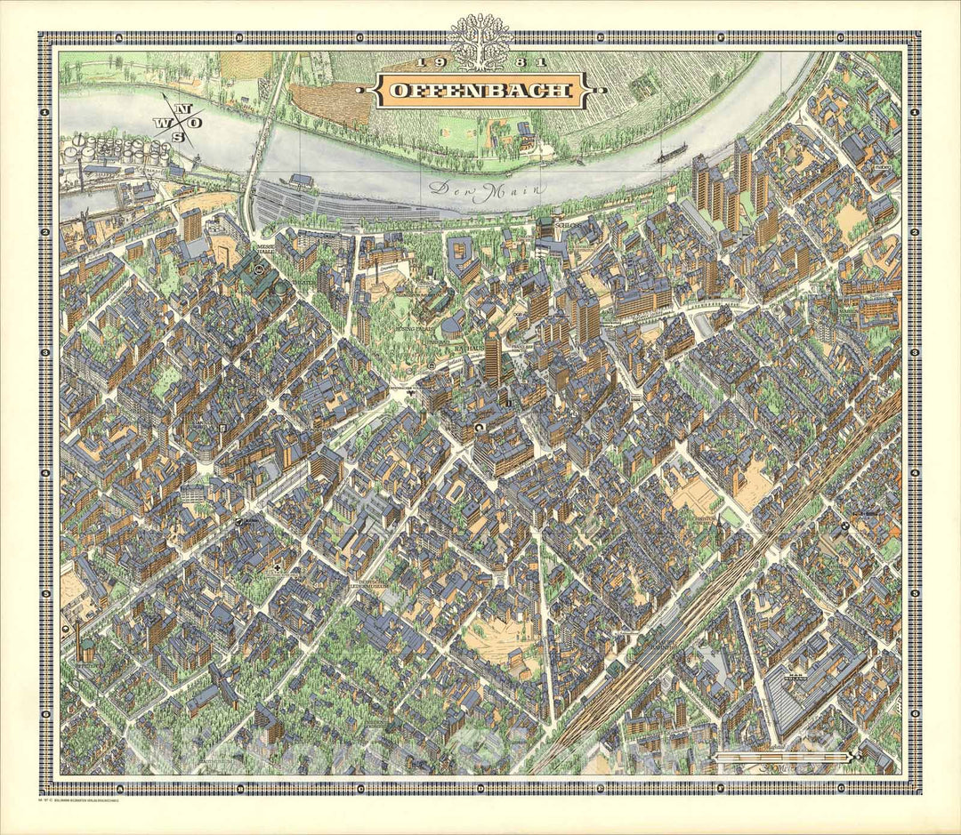 Historic Map : Offenbach, Germany., 1981, Vintage Wall Art