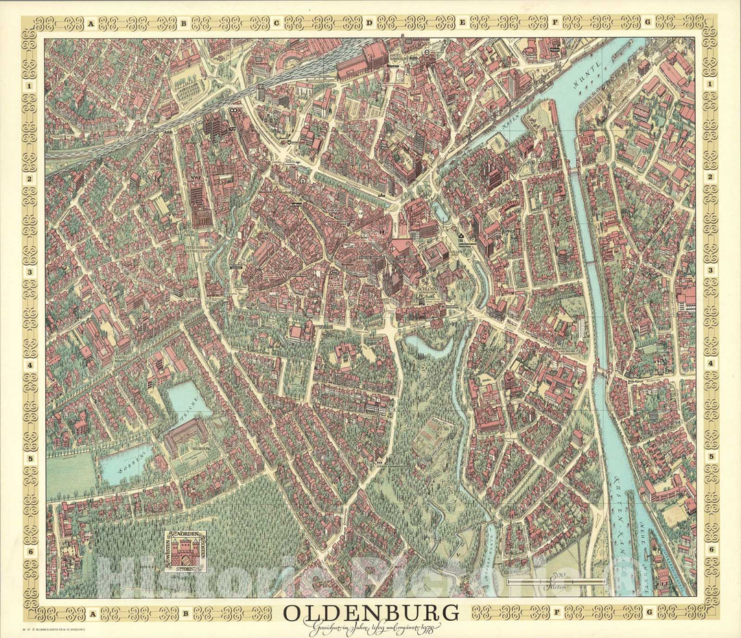 Historic Map : Oldenburg, Germany., 1978, Vintage Wall Art