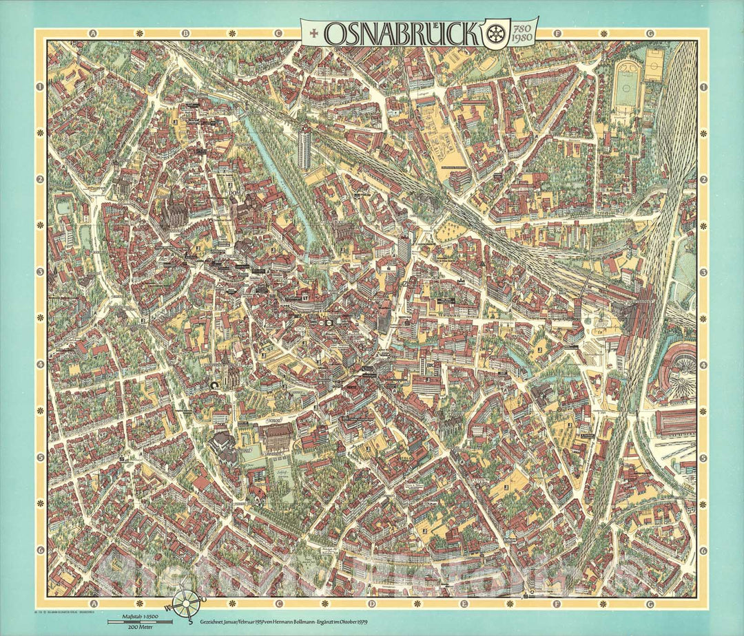 Historic Map : Osnabrueck, Germany., 1979, Vintage Wall Art