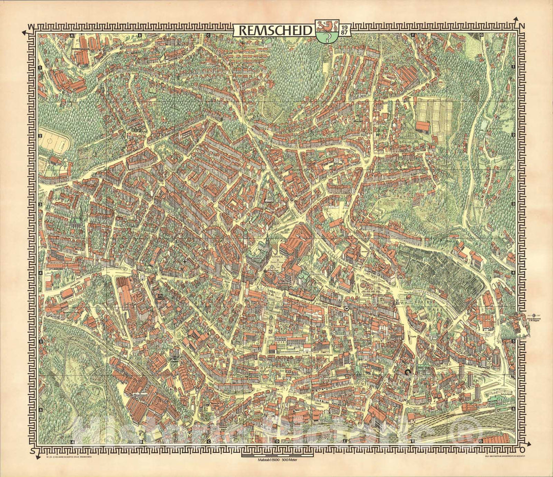 Historic Map : Remscheid, Germany., 1987, Vintage Wall Art