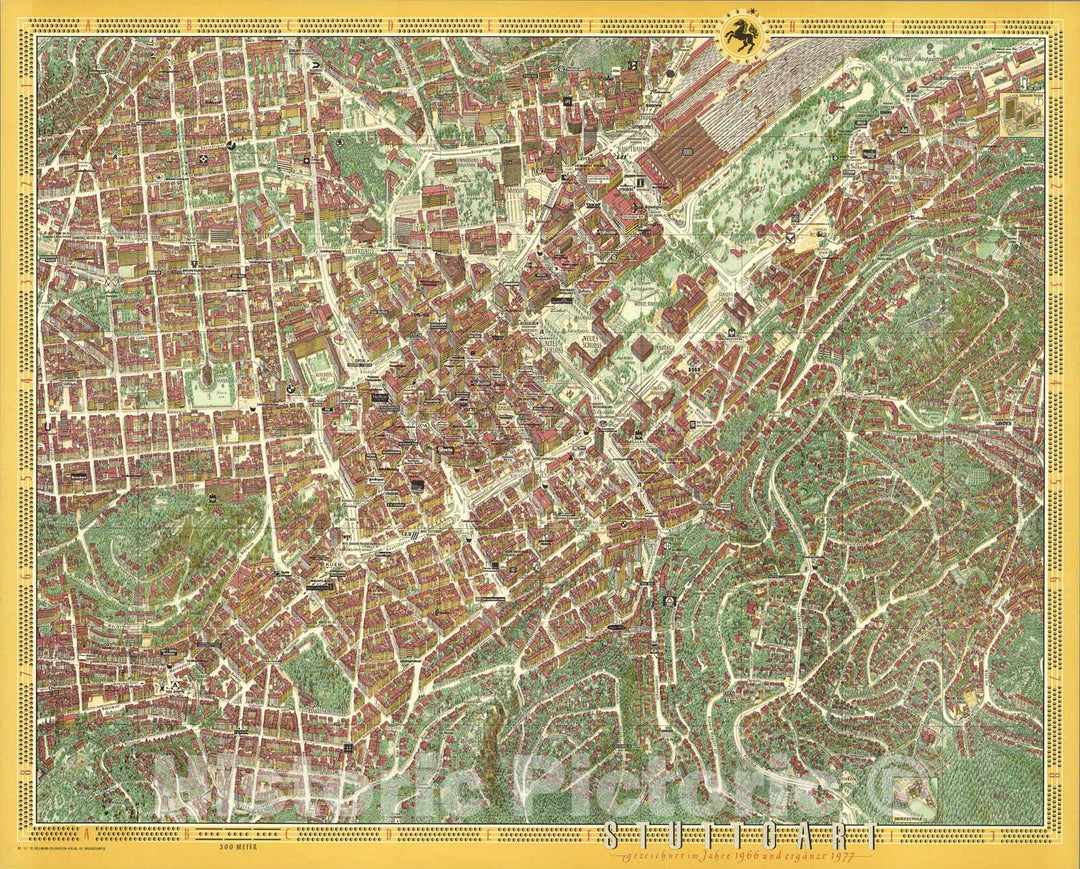 Historic Map : Stuttgart, Germany., 1977, Vintage Wall Art