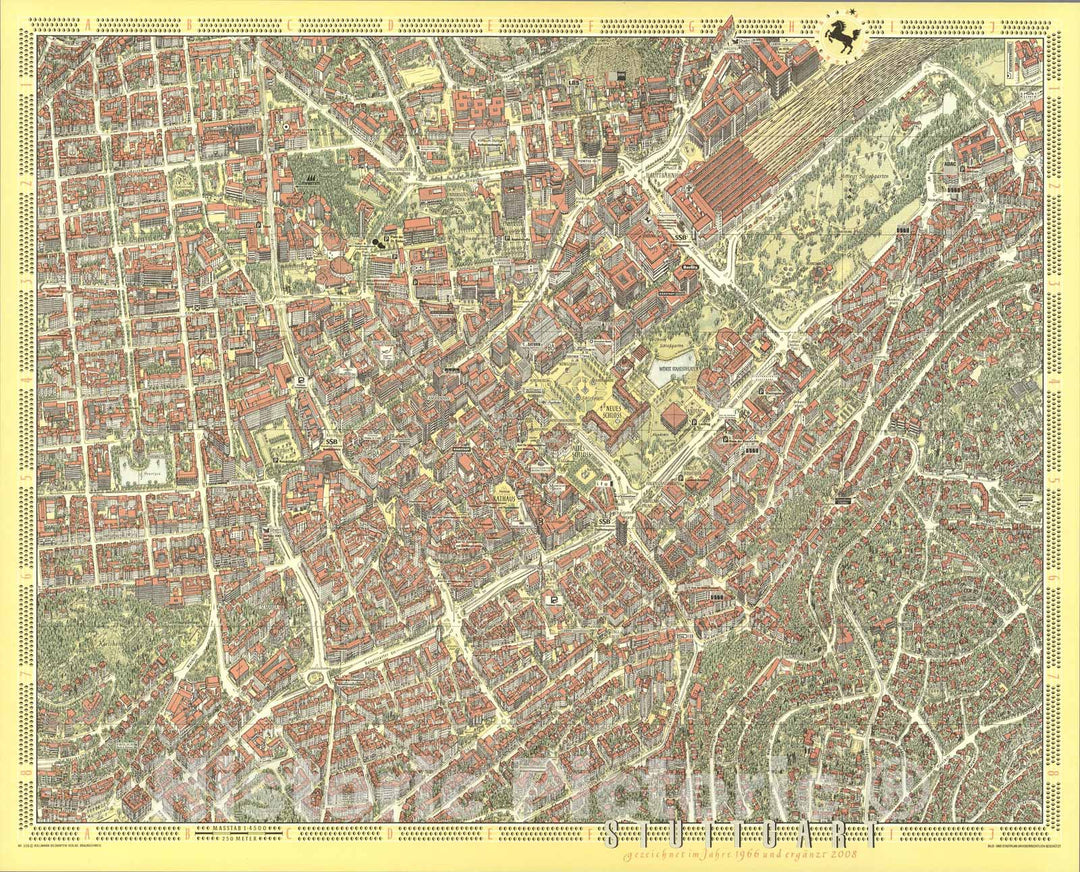 Historic Map : Stuttgart, Germany., 2008, Vintage Wall Art