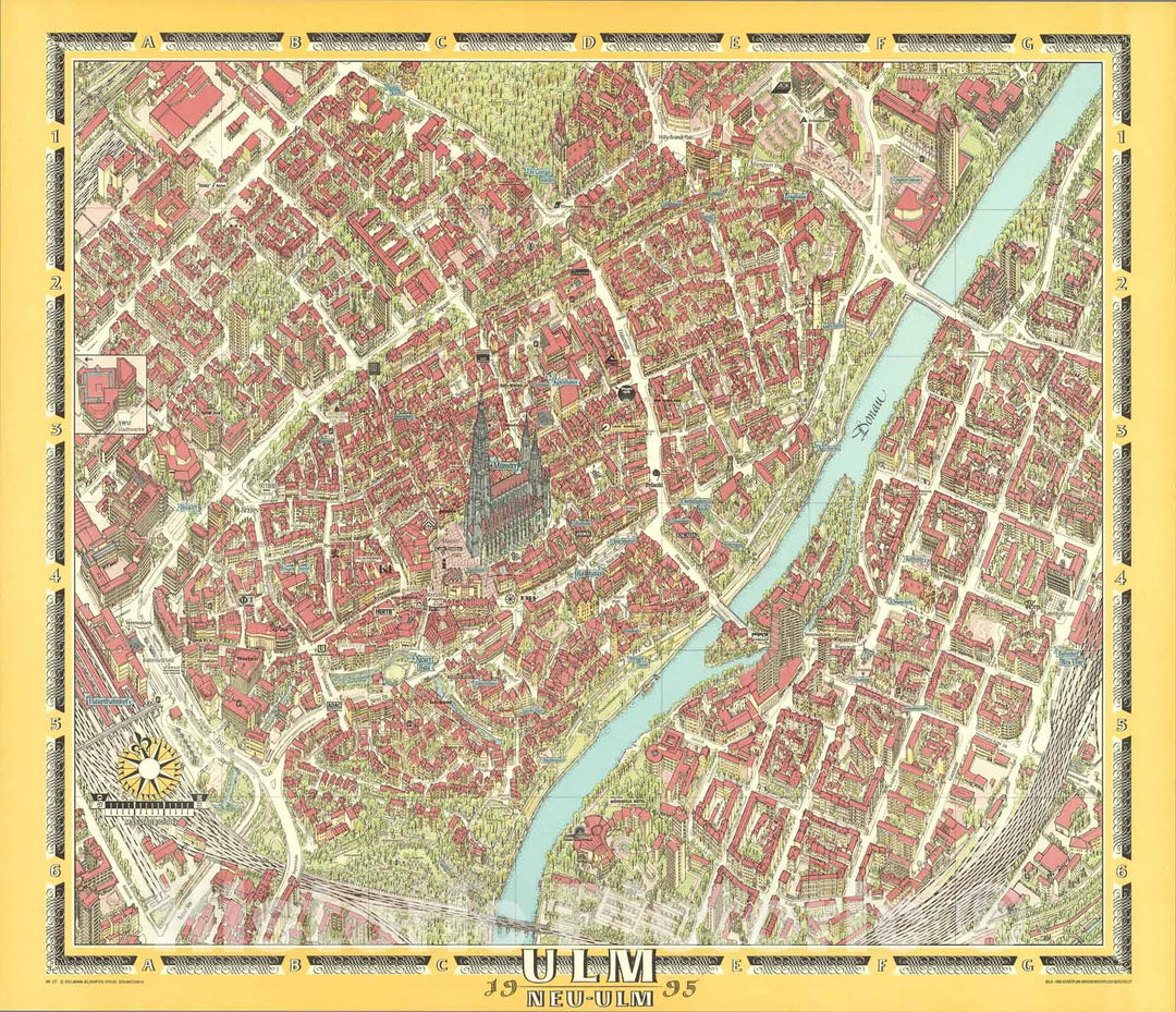 Historic Map : Ulm, Germany., 1995, Vintage Wall Art