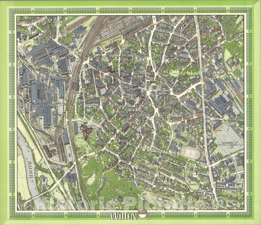 Historic Map : Witten, Germany., 1977, Vintage Wall Art