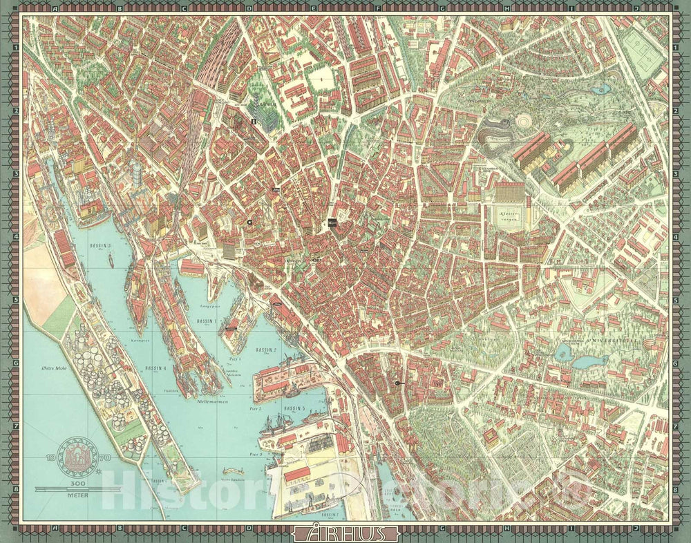 Historic Map : Aarhus, Denmark., 1970, Vintage Wall Art