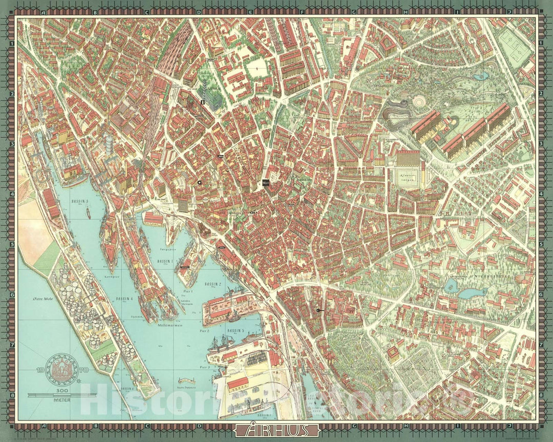 Historic Map : Aarhus, Denmark., 1970, Vintage Wall Art