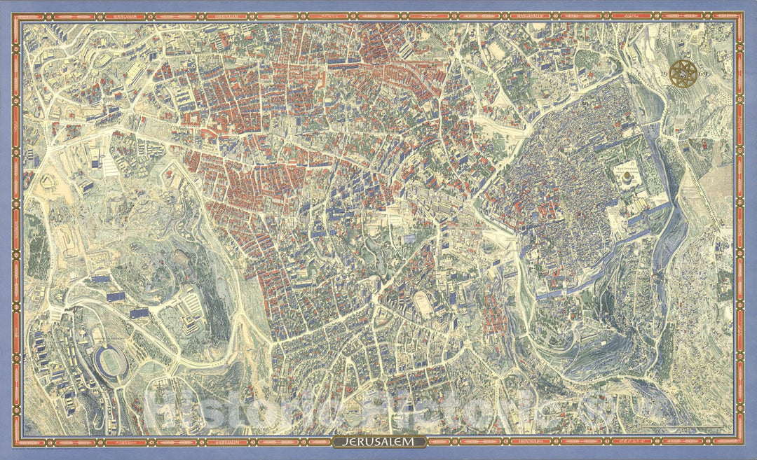 Historic Map : Jerusalem Greater, Israel., 1969, Vintage Wall Art