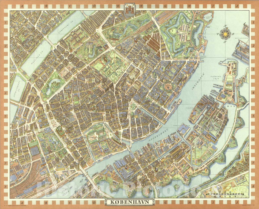 Historic Map : Kopenhagen, Denmark., 1971, Vintage Wall Art