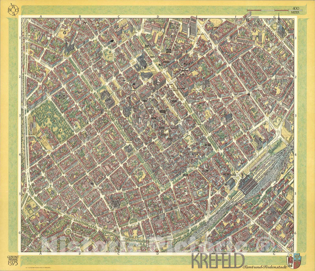 Historic Map : Krefeld, Germany., 1975, Vintage Wall Art