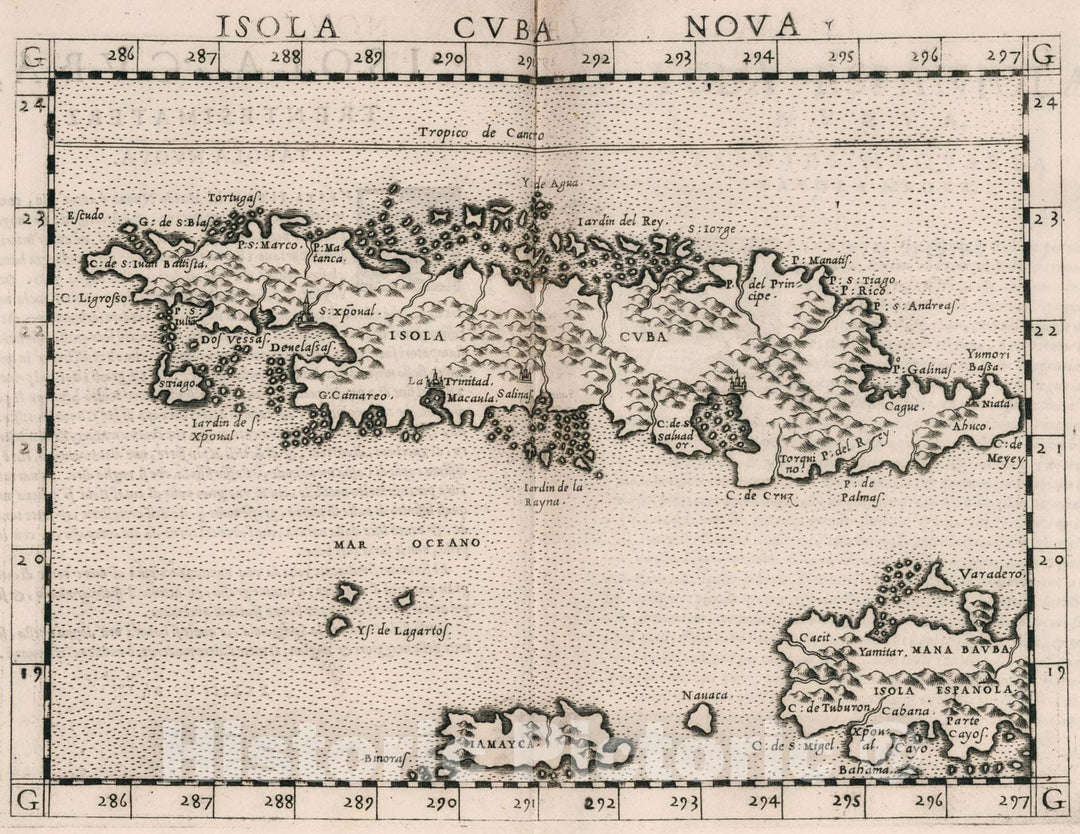 Historic Map : Isola Cuba nova, 1561, Vintage Wall Art