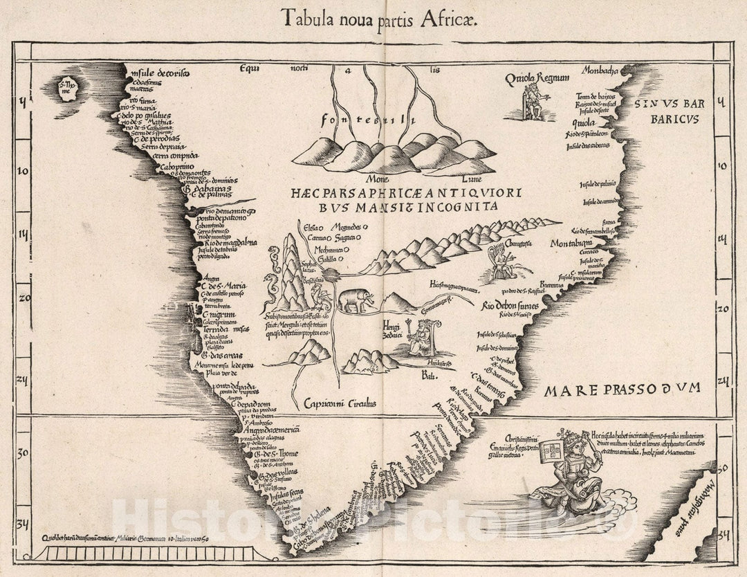 Historic Map : Tabula nova partis Africae (South Africa), 1541, Vintage Wall Art