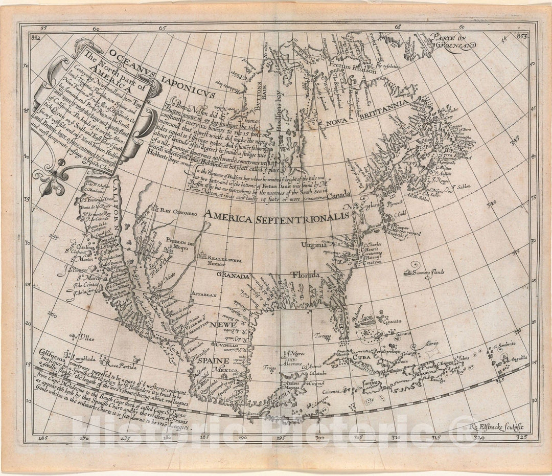 Historic Map : The North part of America, 1625, Vintage Wall Art