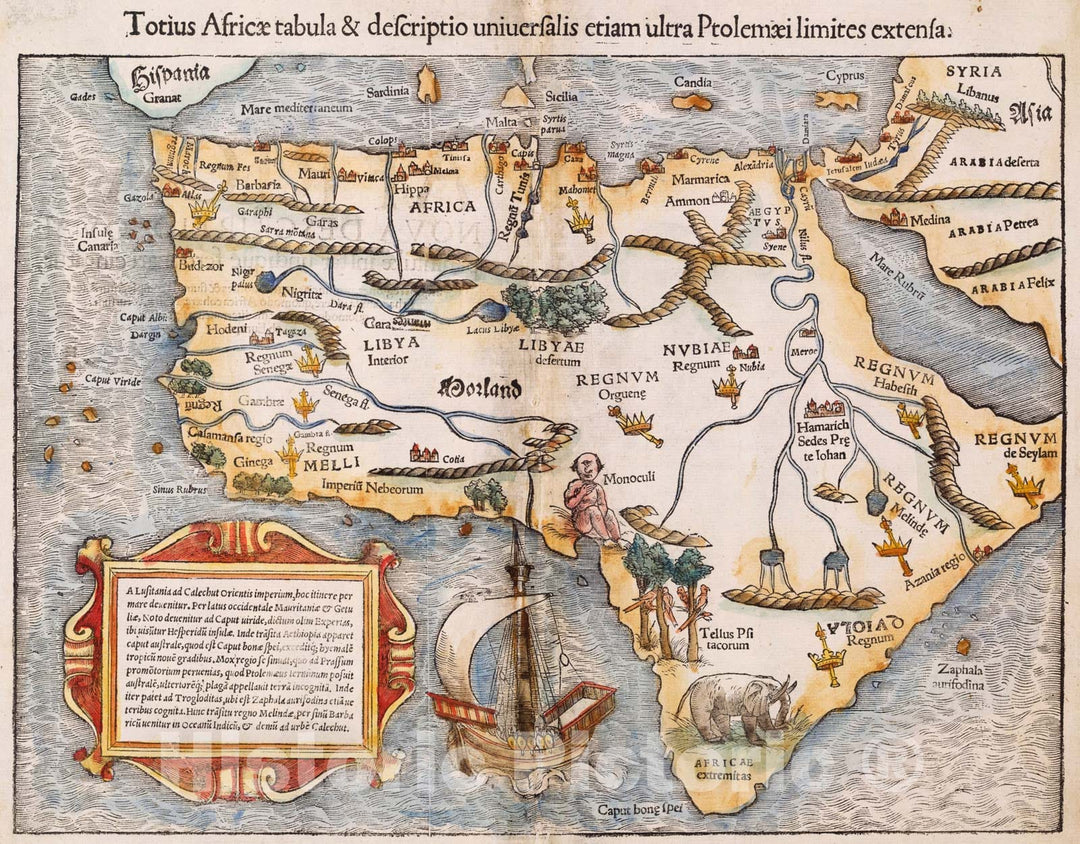 Historic Map : Totius Africae tabula et descriptio universalis etiam ultra Ptolemaei limites extensa., 1542, Vintage Wall Art