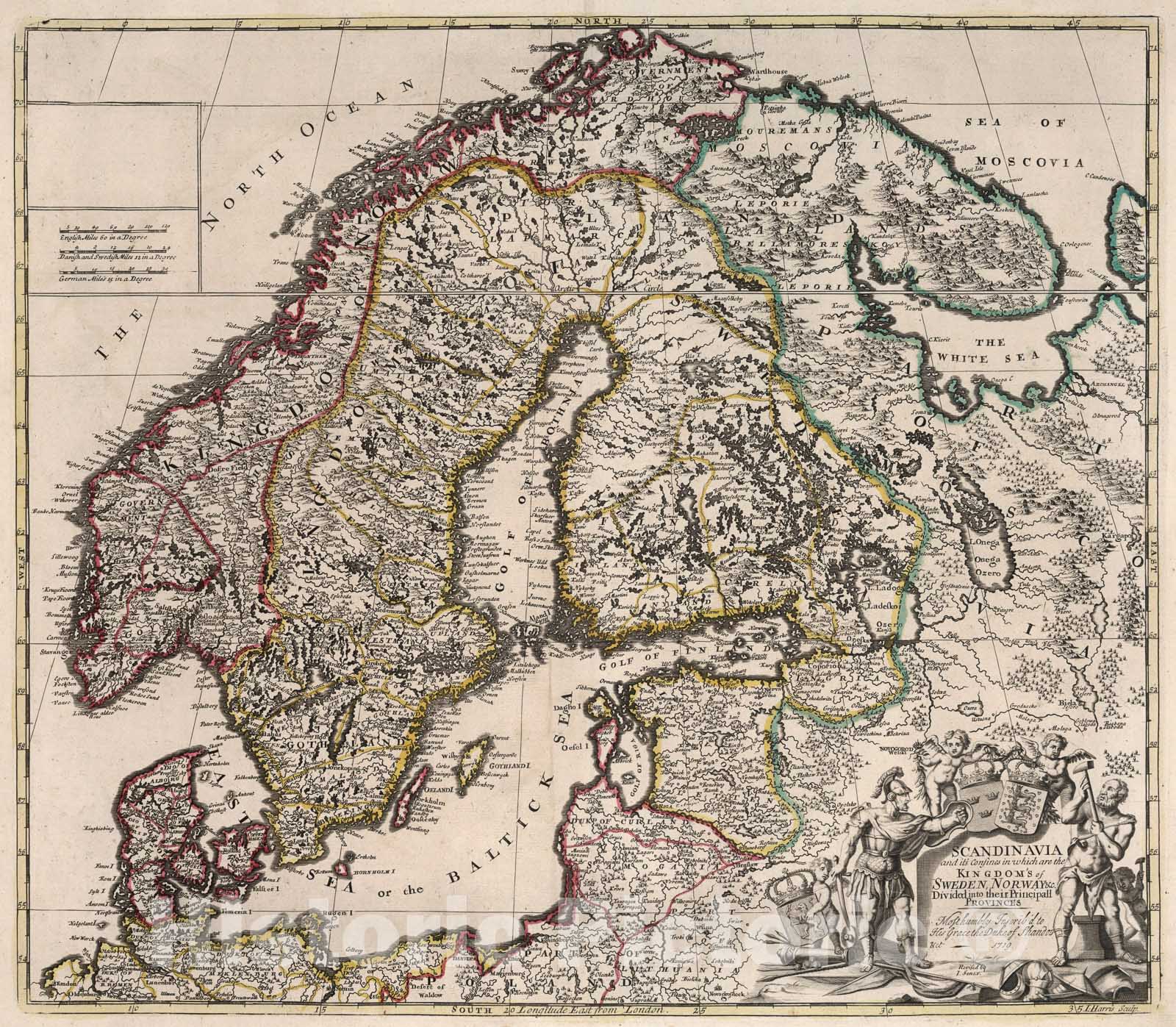 Historic Map : Scandinavia ... Kingdom's of Sweden, Norway., 1719, Vintage Wall Art