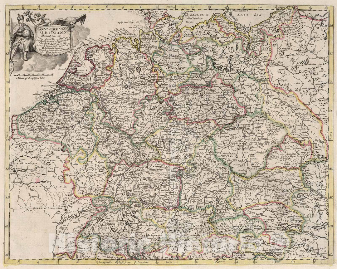 Historic Map : The Empire of Germany., 1721, Vintage Wall Art