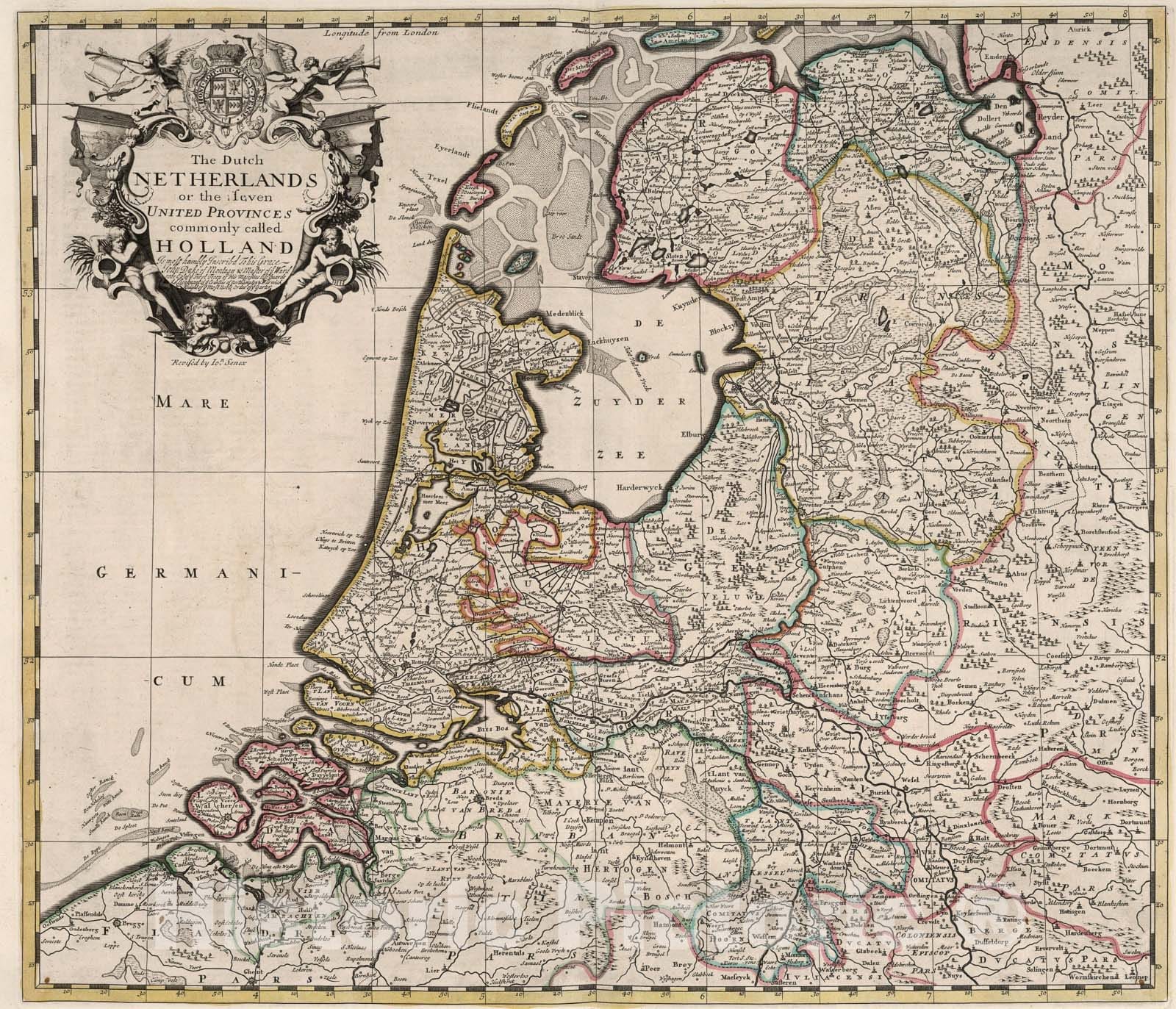 Historic Map - The Dutch Netherlands or the Seven United Provinces commonly called Holland, 1721, John Senex - Vintage Wall Art