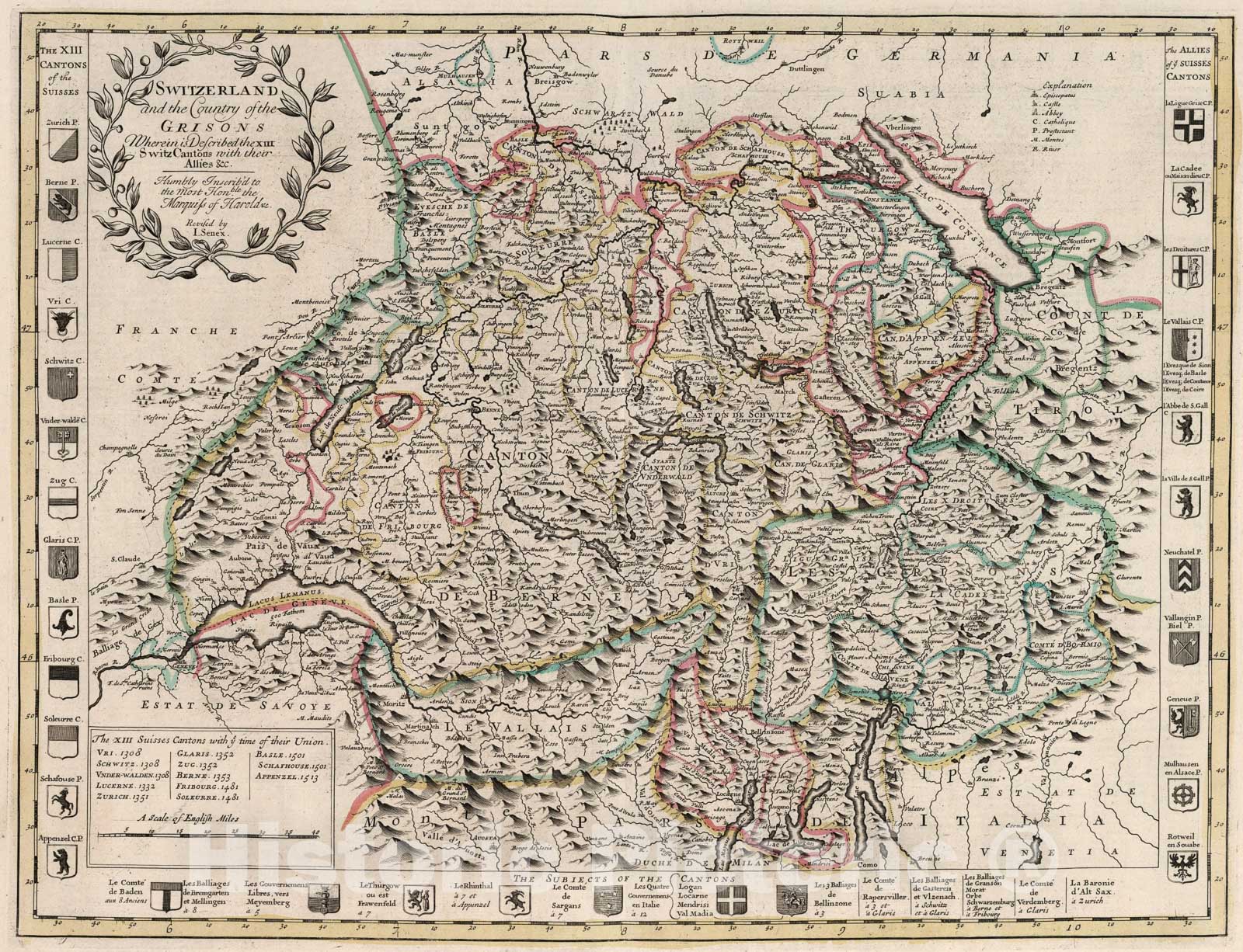 Historic Map : Switzerland and the Country of the Grisons., 1721, Vintage Wall Art