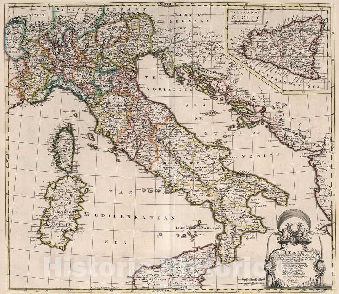 Historic Map : Italy., 1719, Vintage Wall Art