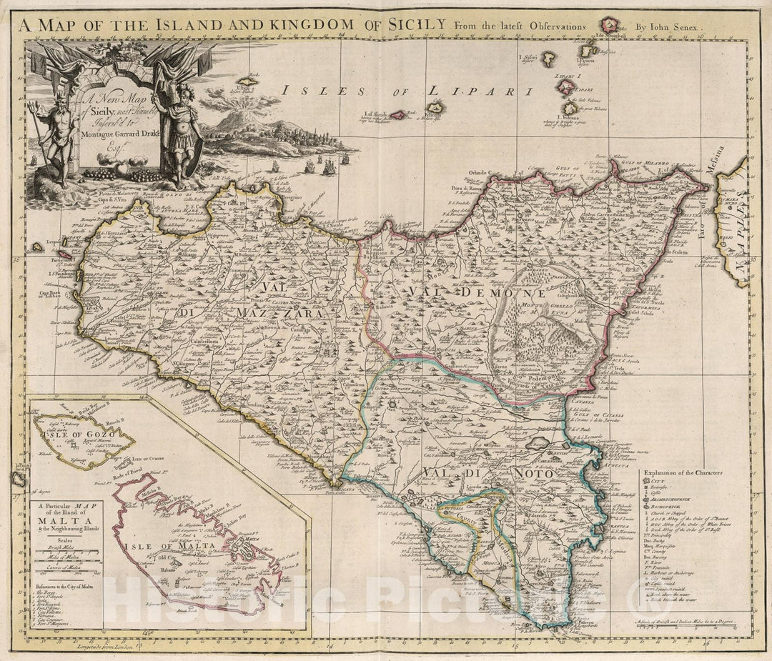 Historic Map : New Map of Sicily., 1721, Vintage Wall Art