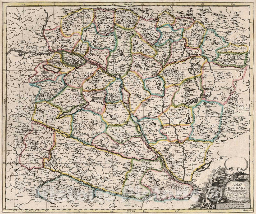 Historic Map : Map of Hungary., 1721, Vintage Wall Art