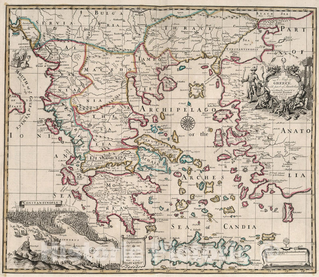 Historic Map : Map of Greece., 1721, Vintage Wall Art