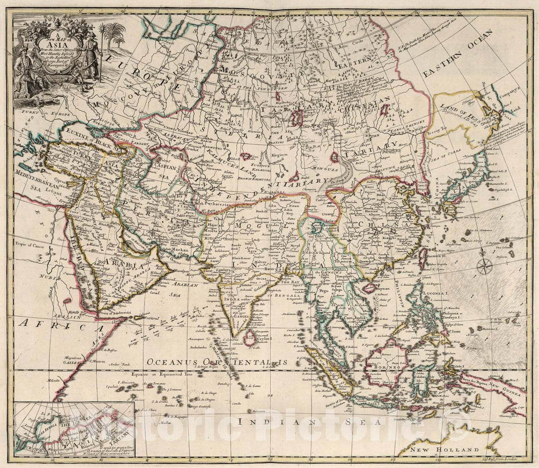 Historic Map : New Map of Asia., 1721, Vintage Wall Art