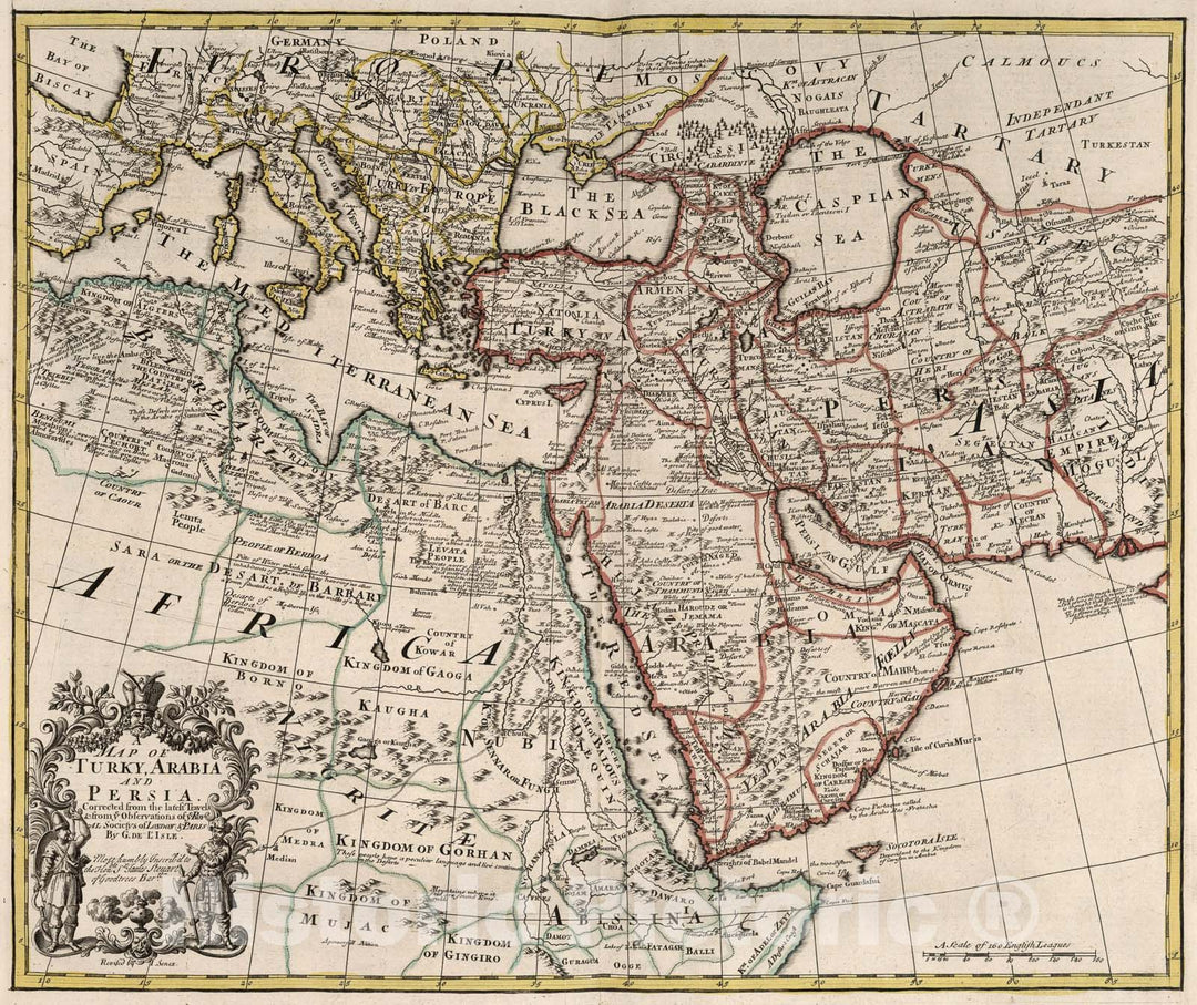 Historic Map : Map of Turky, Arabia and Persia., 1721, Vintage Wall Art