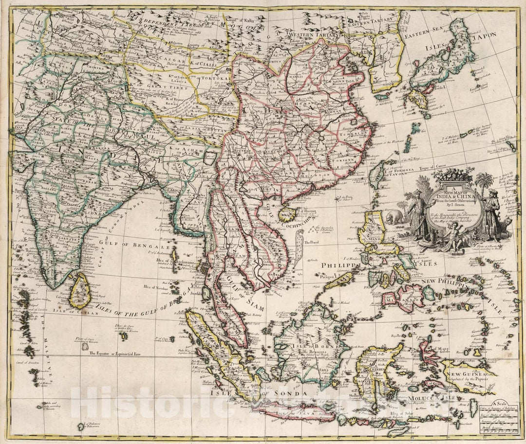 Historic Map : New Map of India and China., 1721, Vintage Wall Art