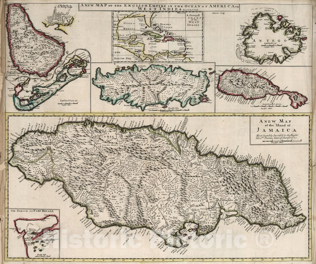 Historic Map : New Map of the English Empire in the Ocean of America or West Indies., 1721, Vintage Wall Art