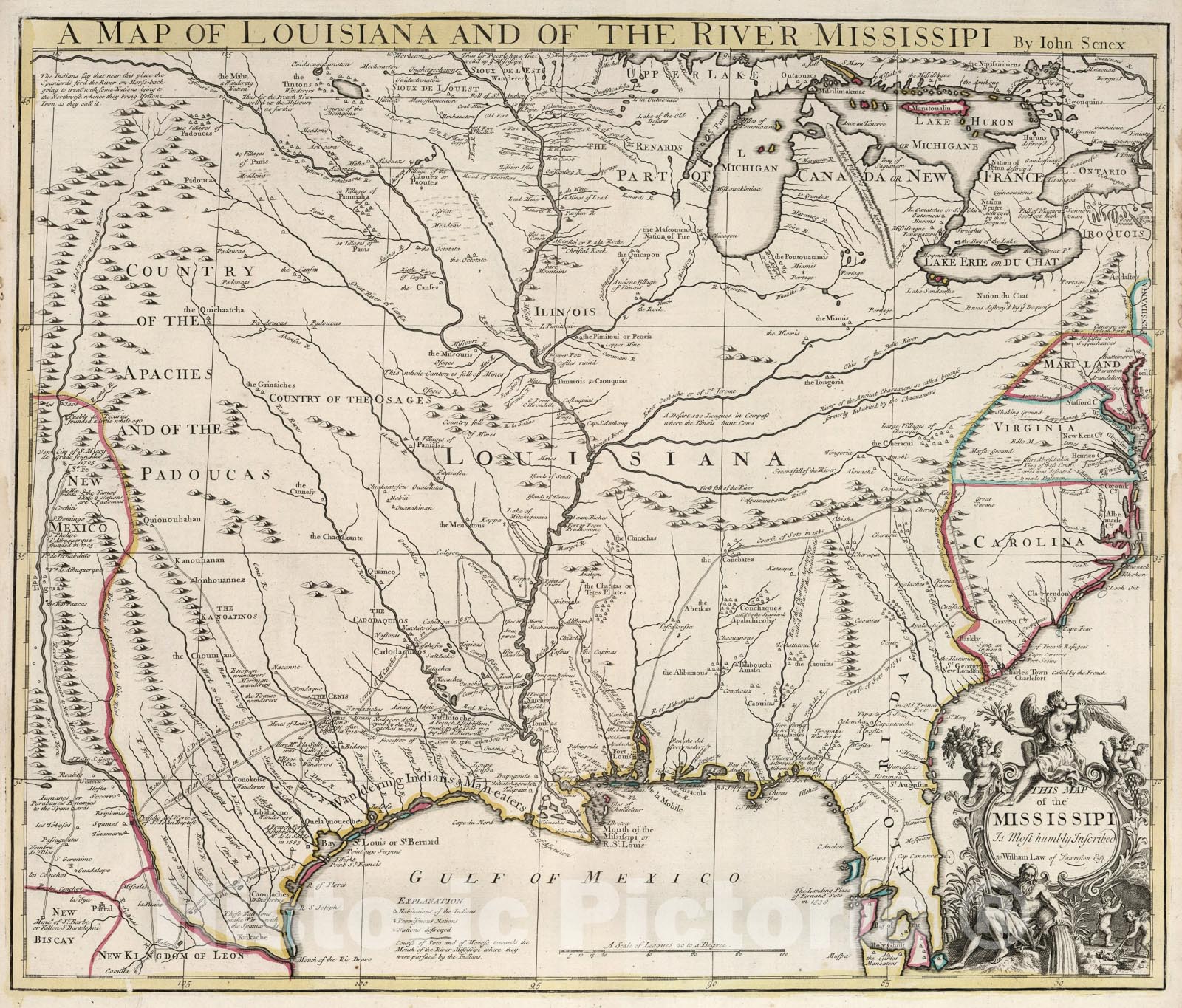 Historic Map : Map of Louisiana and of the River Mississippi., 1721, Vintage Wall Art