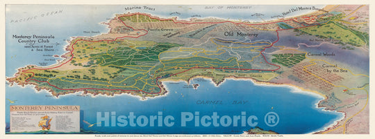 Historic Map : Monterey Peninsula Country Club : 1600 acres of forest & sea shore, 1928, Vintage Wall Art