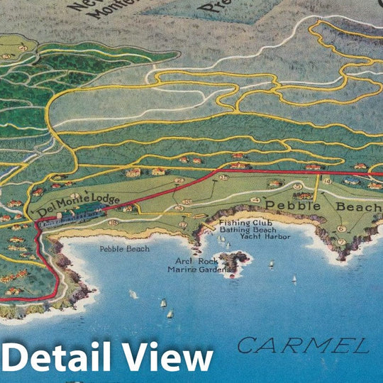 Historic Map : Monterey Peninsula Country Club : 1600 acres of forest & sea shore, 1928, Vintage Wall Art