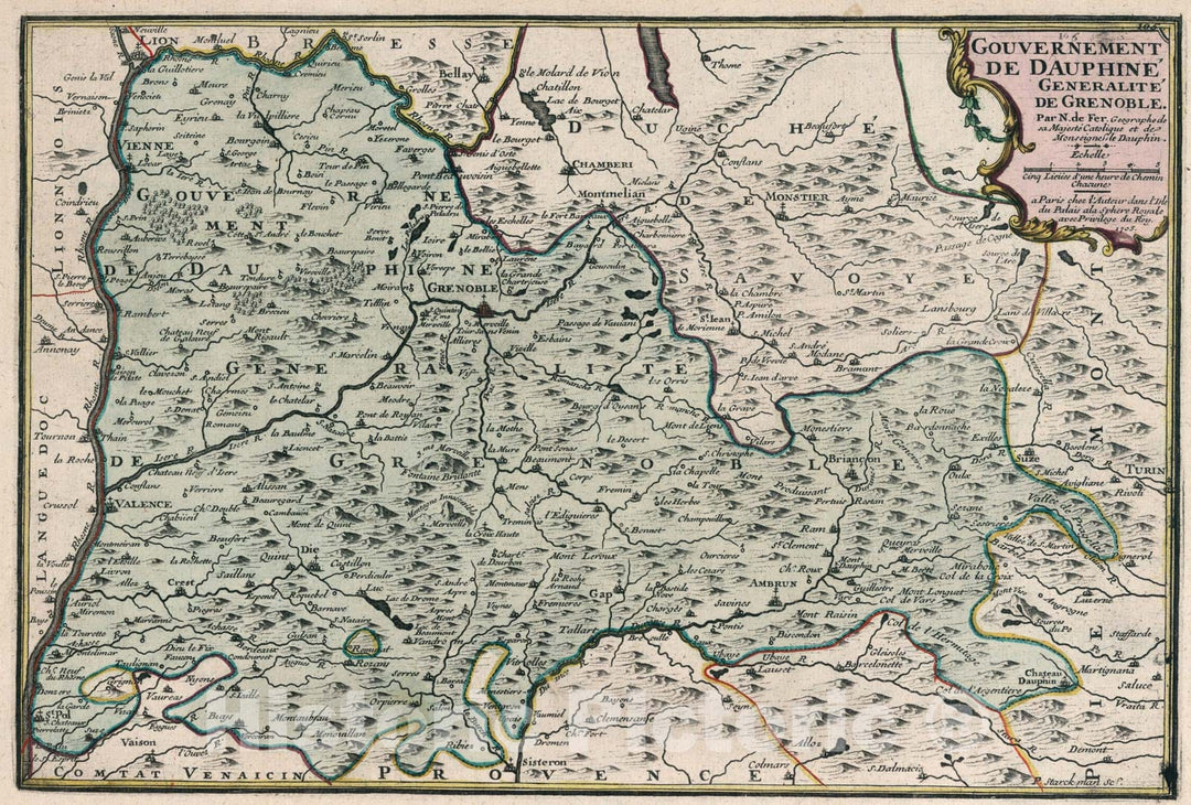 Historic Map : Gouvernement de Dauphine Generalite de Grenoble., 1705, Vintage Wall Art