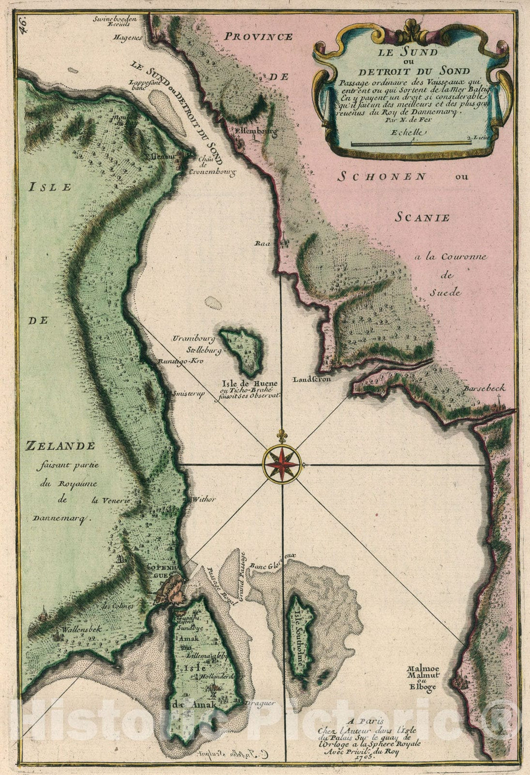 Historic Map : Le Sund ou Detroit du Sond., 1705, Vintage Wall Art