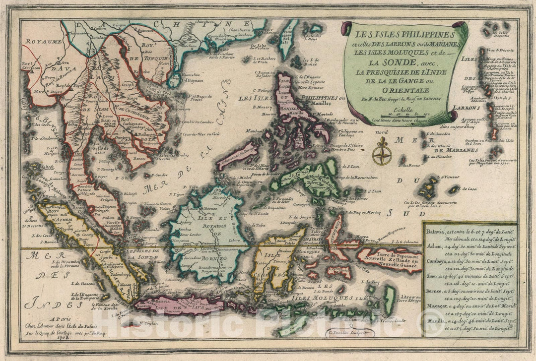 Historic Map : Les Isles Philippines ... l'Inde., 1703, Vintage Wall Art