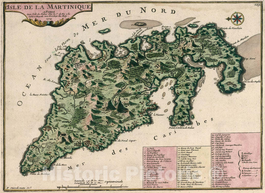 Historic Map : Isle de la Martinique., 1704, Vintage Wall Art