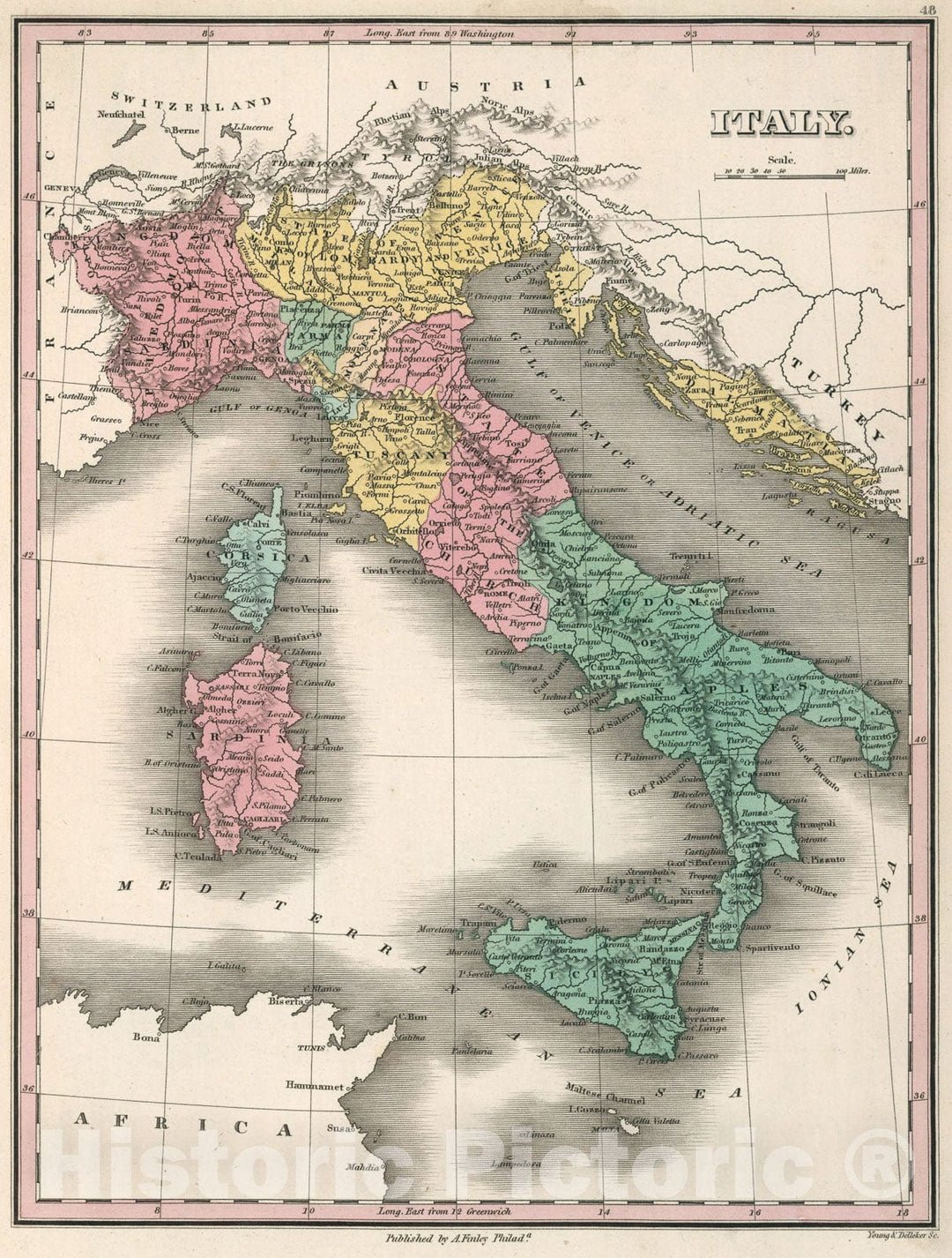 Historic Map : Italy, 1827, Vintage Wall Art