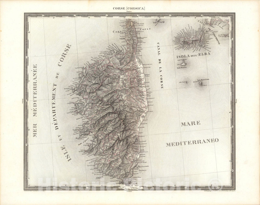 Historic Map : Corsica, 1838, Vintage Wall Art