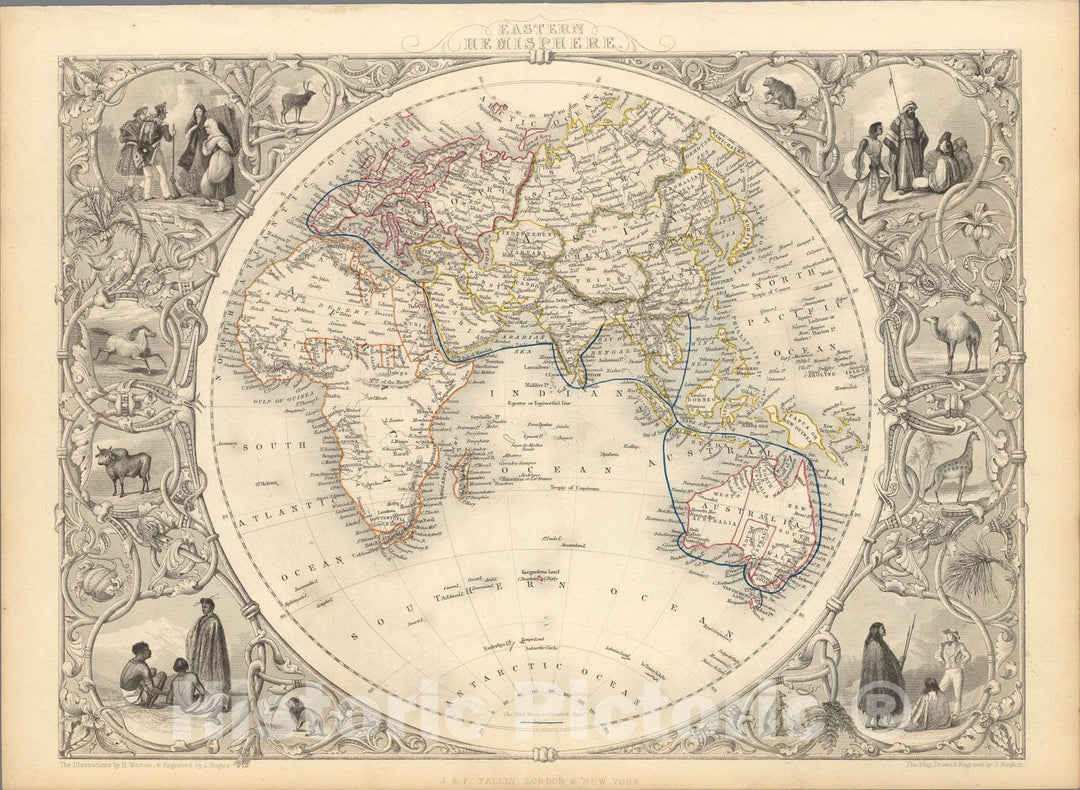 Historic Map : Eastern Hemisphere., 1851, Vintage Wall Art