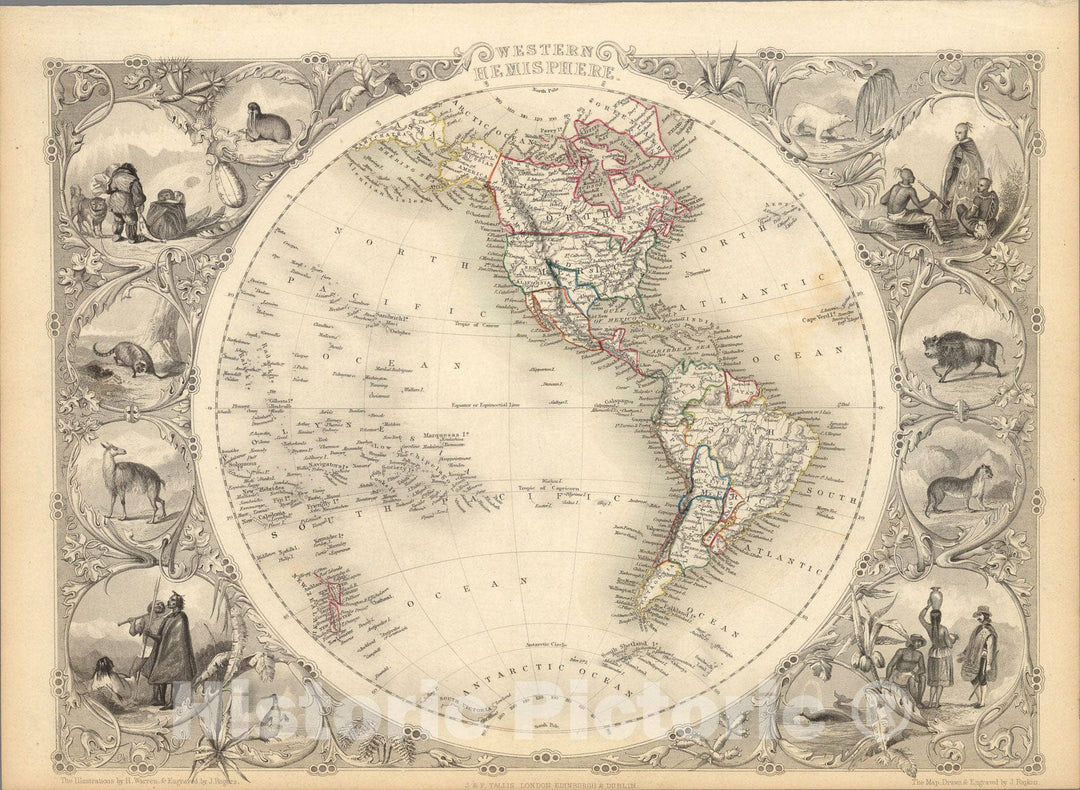 Historic Map : Western Hemisphere., 1851, Vintage Wall Art