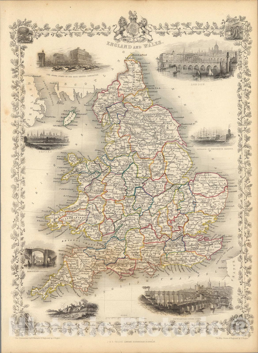 Historic Map : England and Wales., 1851, Vintage Wall Art