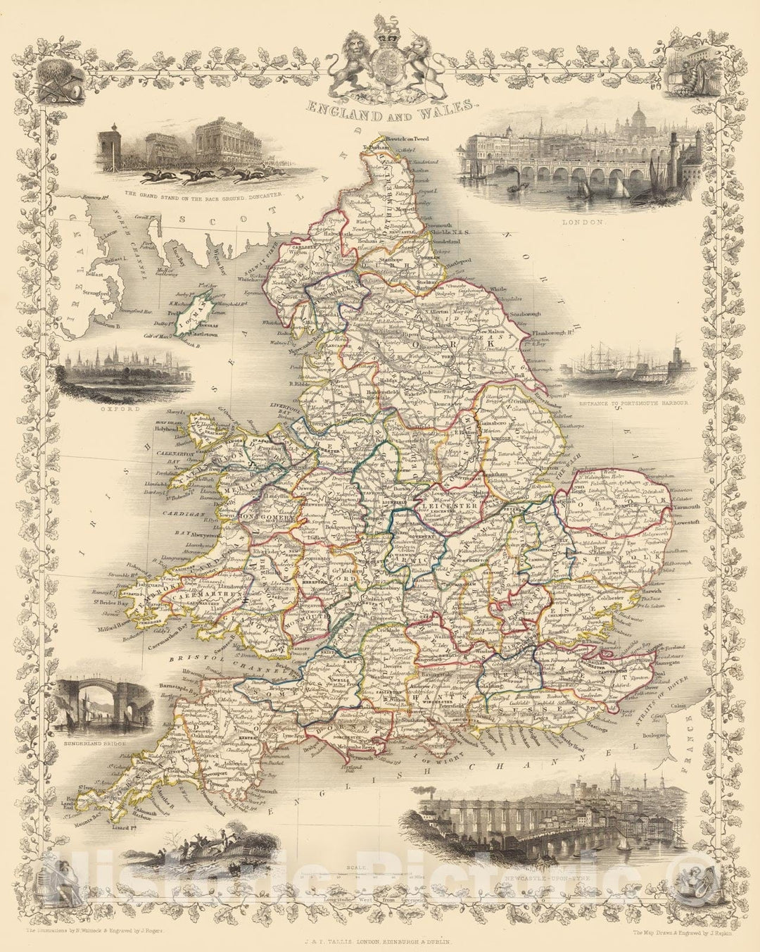 Historic Map : England and Wales., 1851, Vintage Wall Art